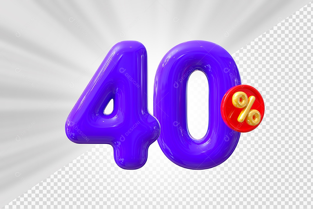 Elemento 3D Número 40% Roxo Para Composição PSD