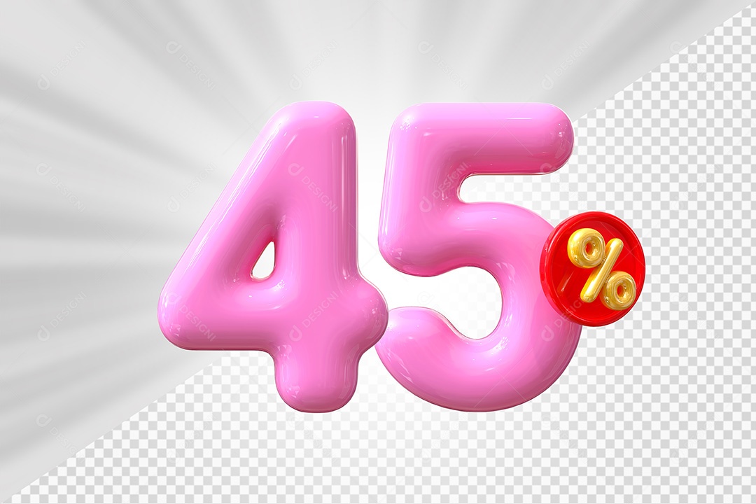 Elemento 3D Número 45% Rosa Para Composição PSD
