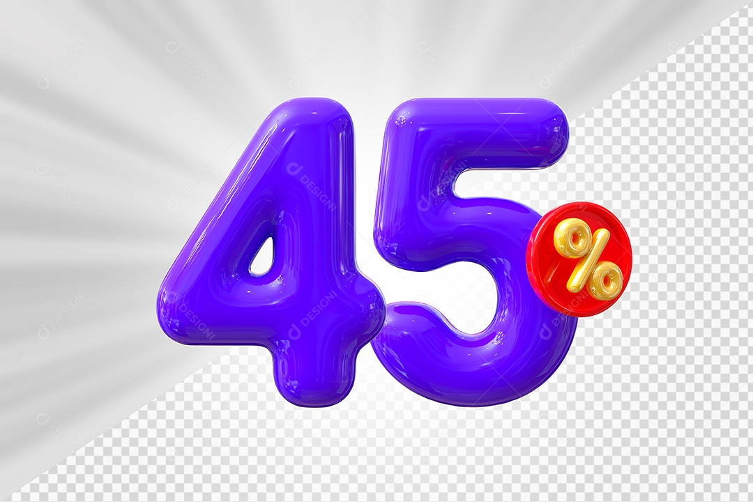 Elemento 3D Número 45% Roxo Para Composição PSD