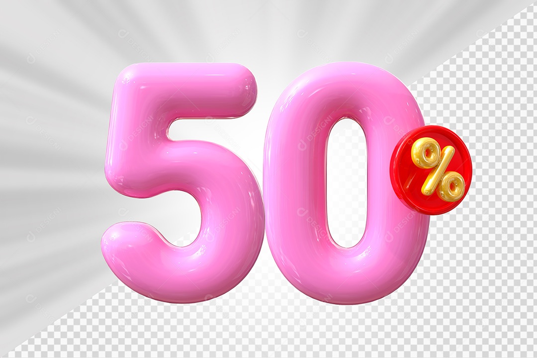 Elemento 3D Número 50% Rosa Para Composição PSD