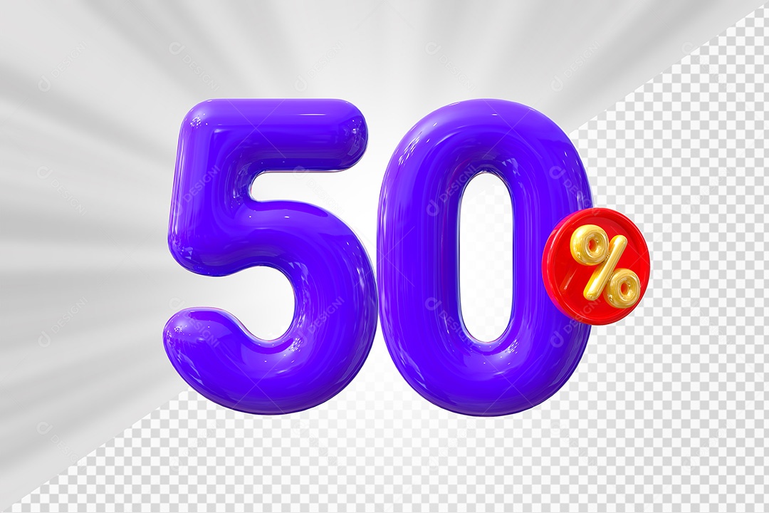 Elemento 3D Número 50% Roxo Para Composição PSD