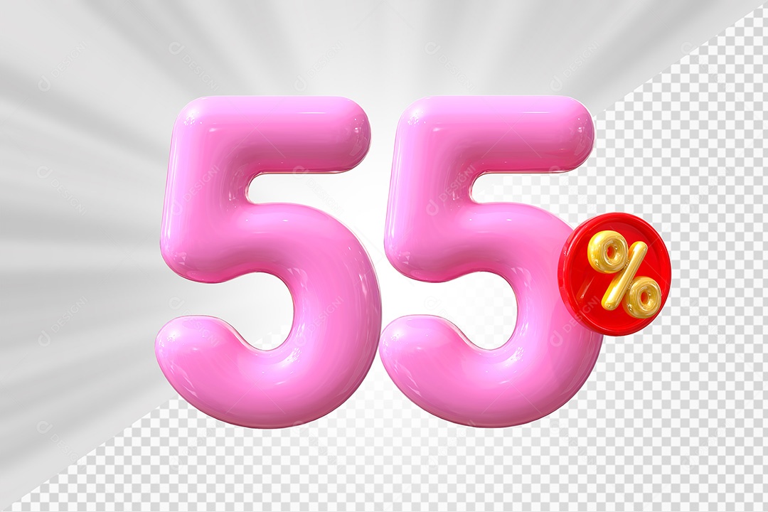 Elemento 3D Número 55% Rosa Para Composição PSD