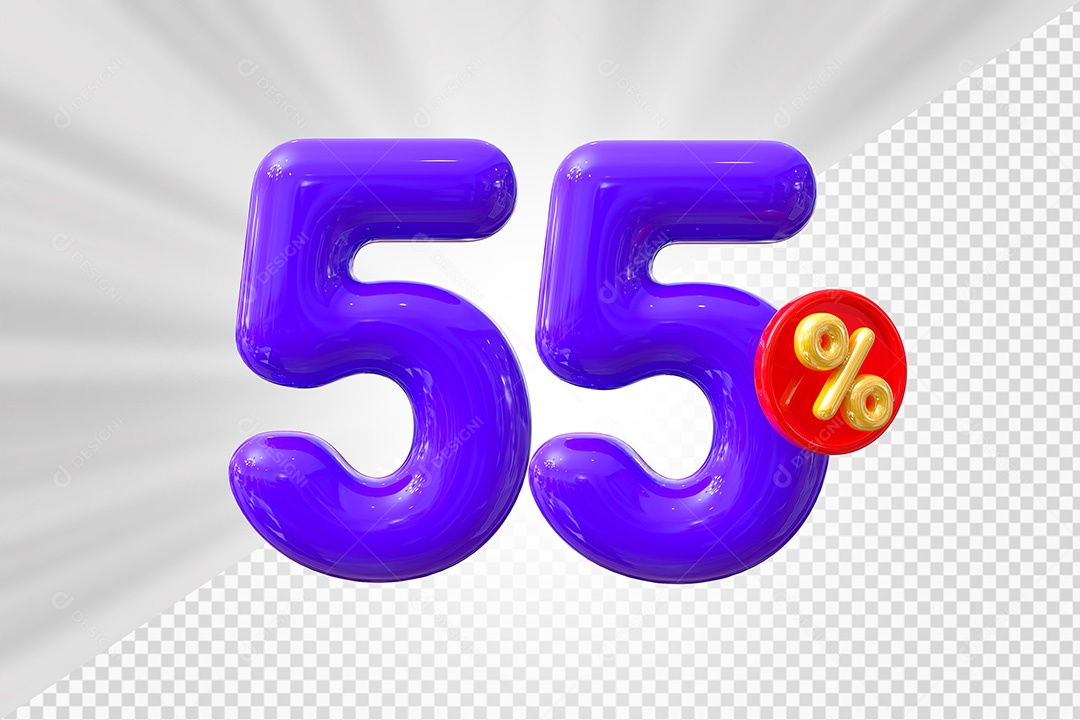 Elemento 3D Número 55% Roxo Para Composição PSD