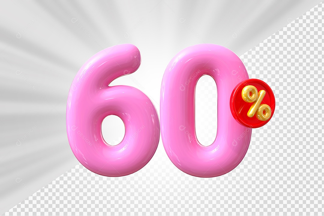 Elemento 3D Número 60% Rosa Para Composição PSD