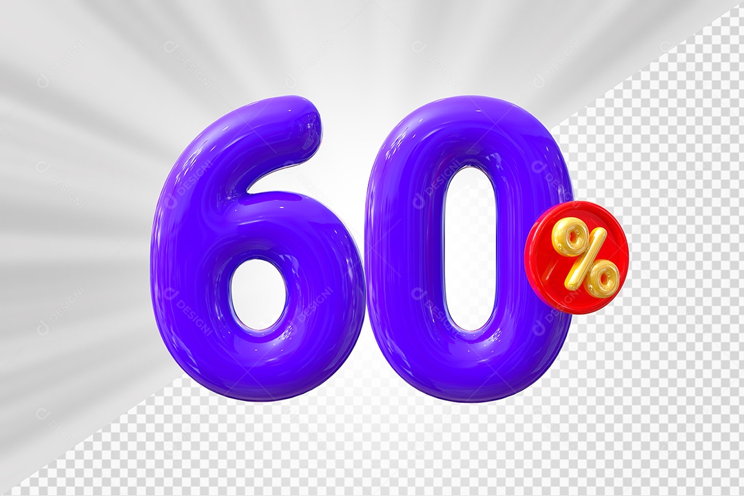 Elemento 3D Número 60% Roxo Para Composição PSD