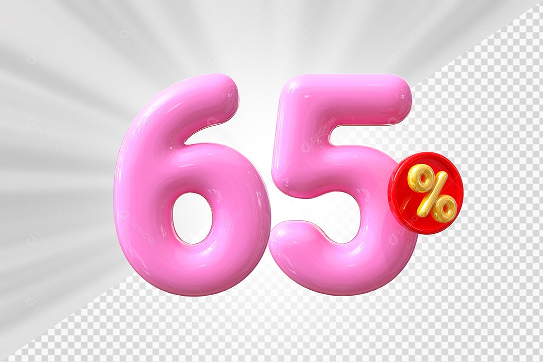Elemento 3D Número 65% Rosa Para Composição PSD