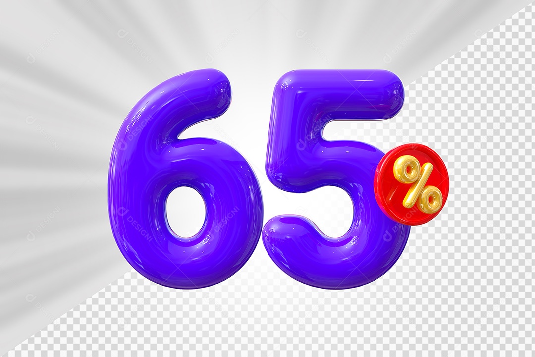 Elemento 3D Número 65% Roxo Para Composição PSD