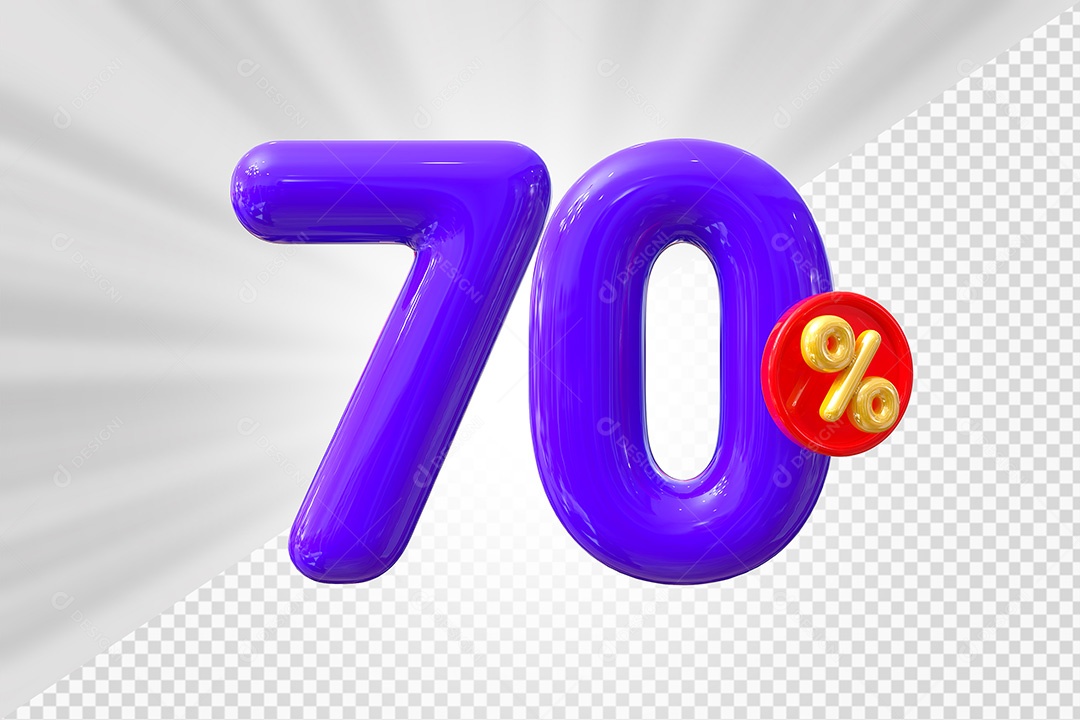 Elemento 3D Número 70% Roxo Para Composição PSD