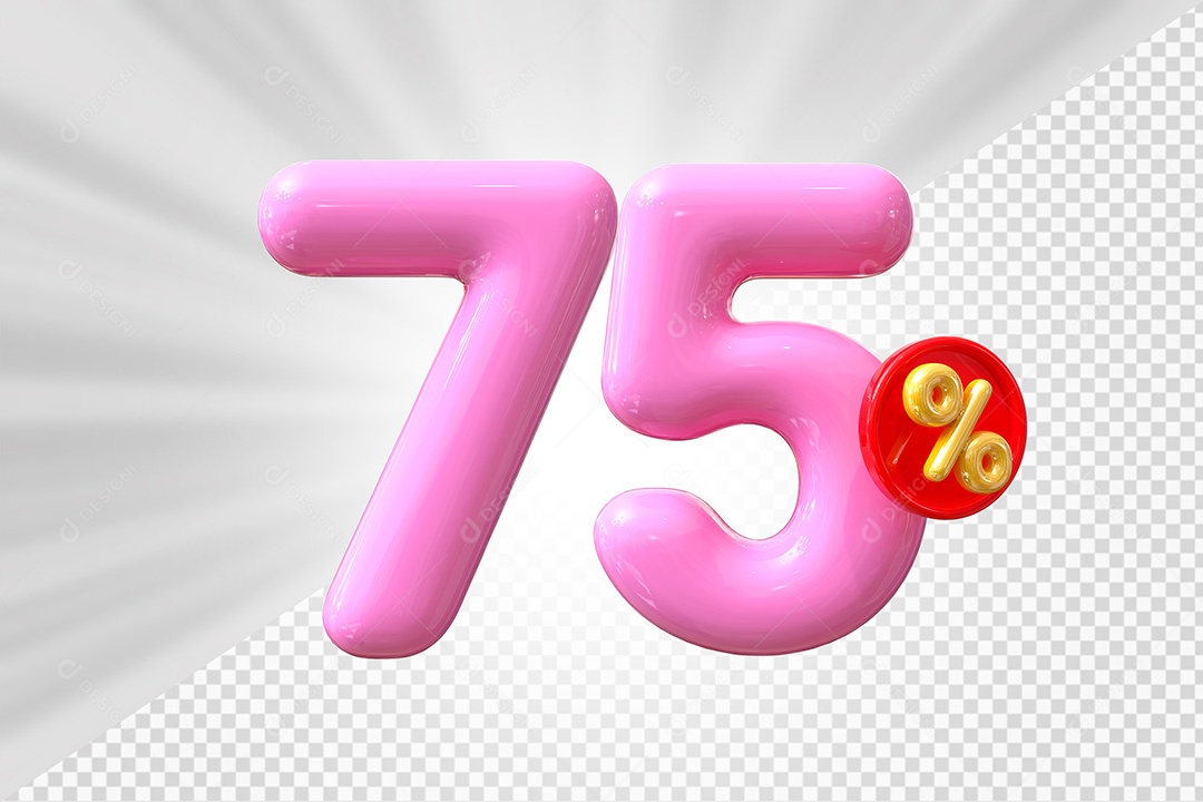 Elemento 3D Número 75% Rosa Para Composição PSD