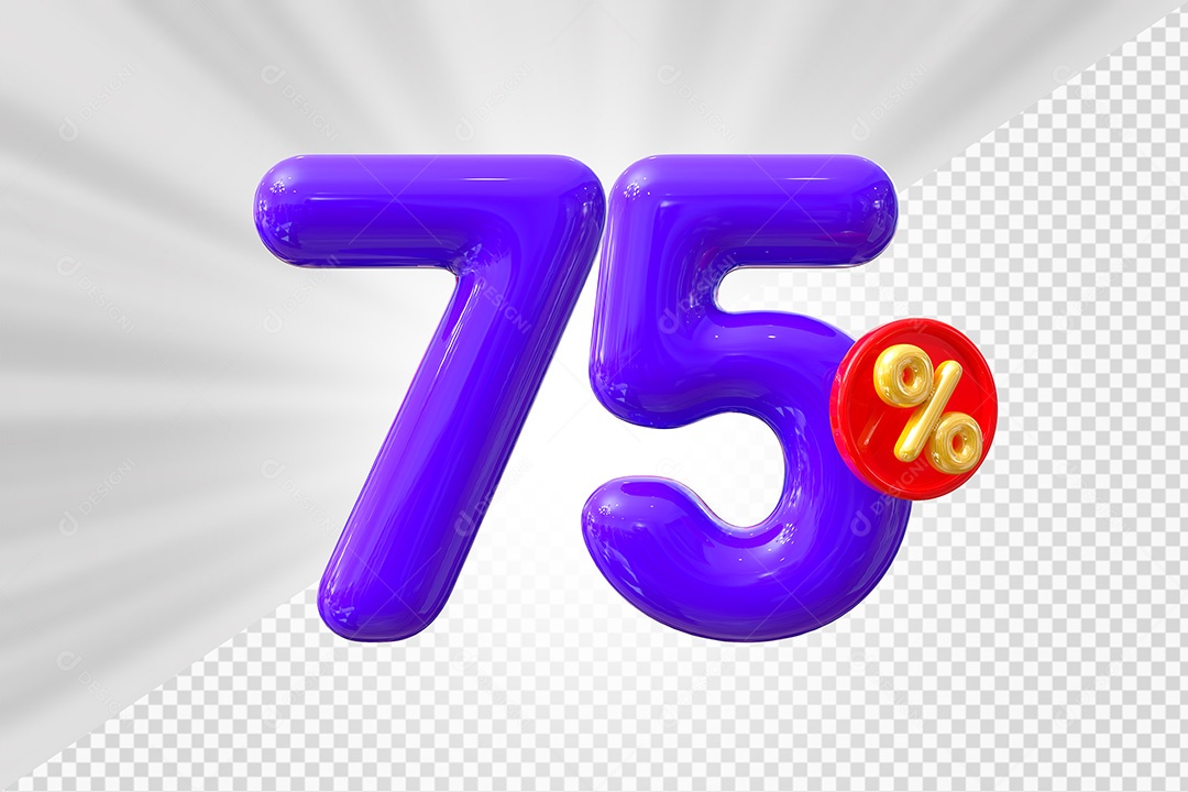 Elemento 3D Número 75% Roxo Para Composição PSD