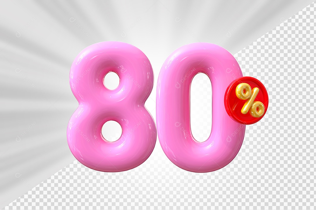 Elemento 3D Número 80% Rosa Para Composição PSD
