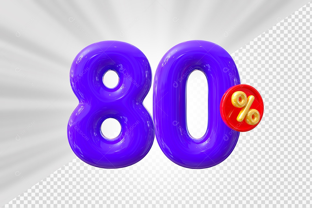 Elemento 3D Número 80% Roxo Para Composição PSD