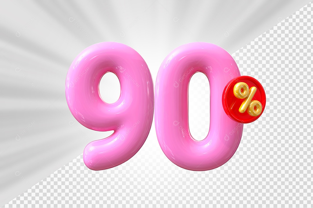 Elemento 3D Número 90% Rosa Para Composição PSD