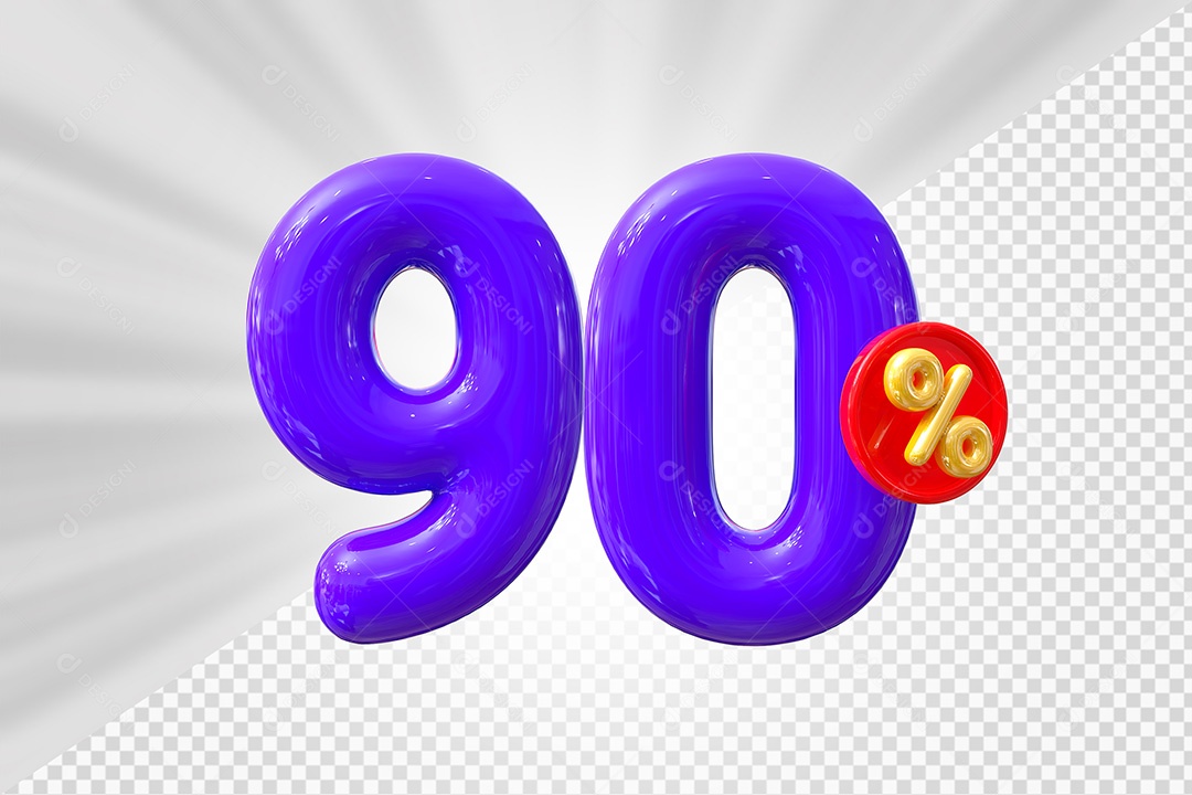 Elemento 3D Número 90% Roxo Para Composição PSD
