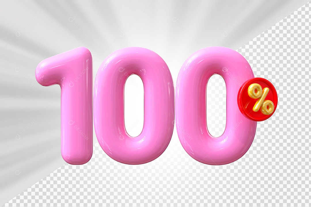 Elemento 3D Número 100% Rosa Para Composição PSD