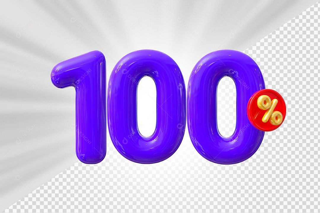 Elemento 3D Número 100% Roxo Para Composição PSD