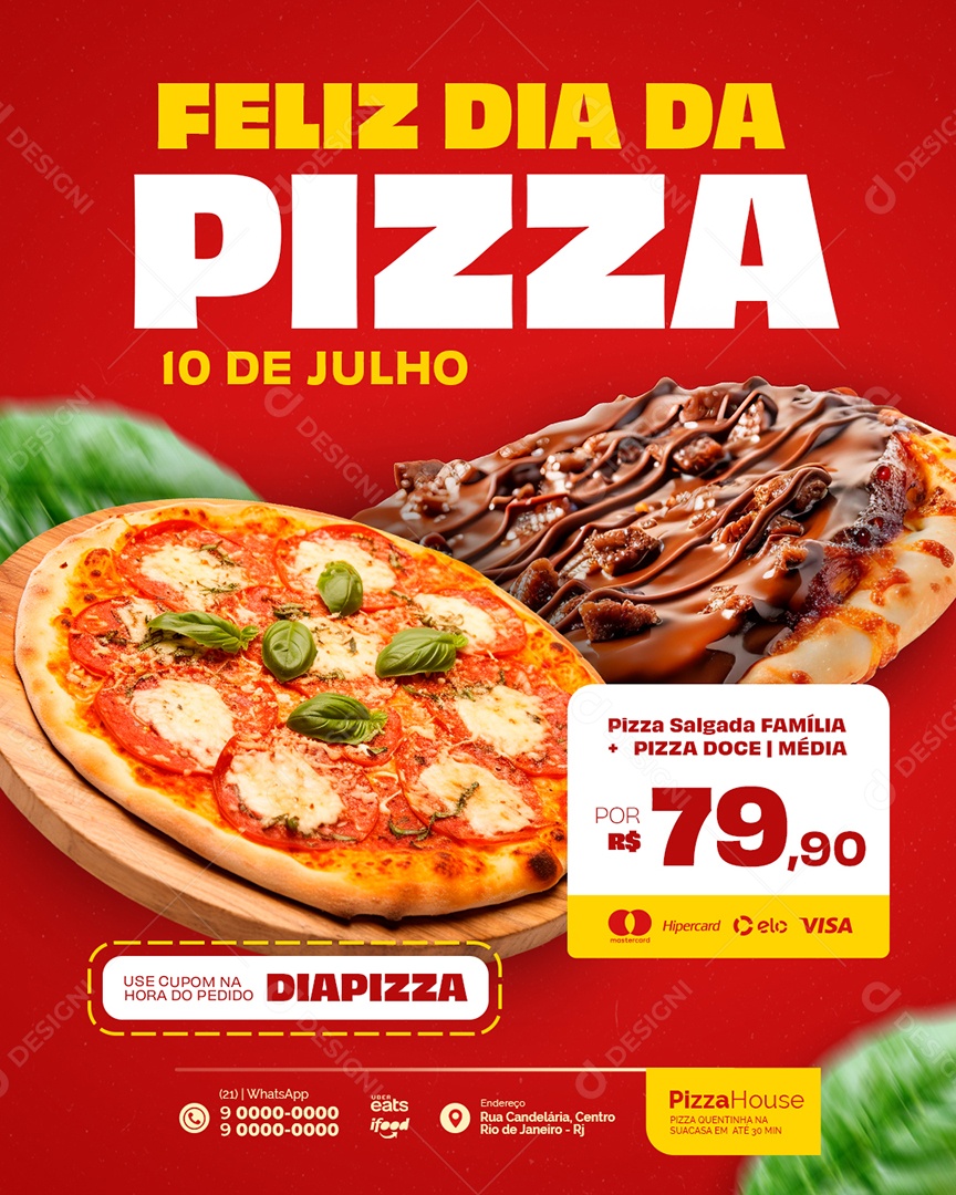 Pizzaria Feliz Dia da Pizza 10 de Julho Social Media PSD Editável