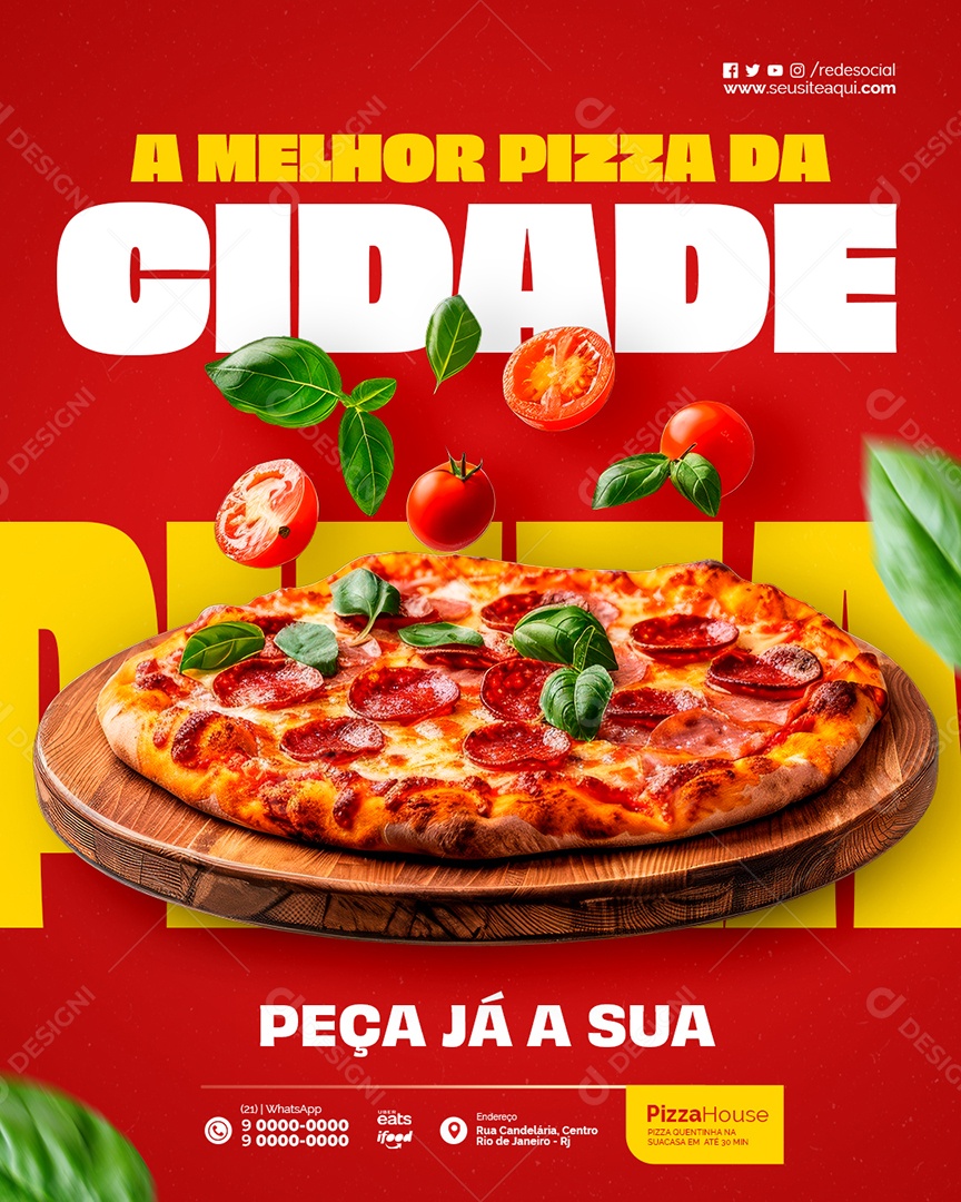 Pizzaria A Melhor Pizza da Cidade Social Media PSD Editável