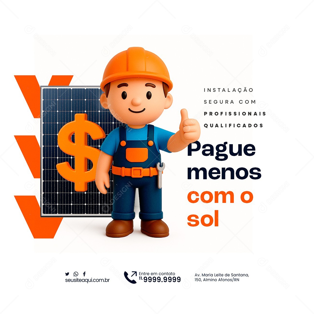 Energia Solar Pague Menos Com o Sol Social Media PSD Editável