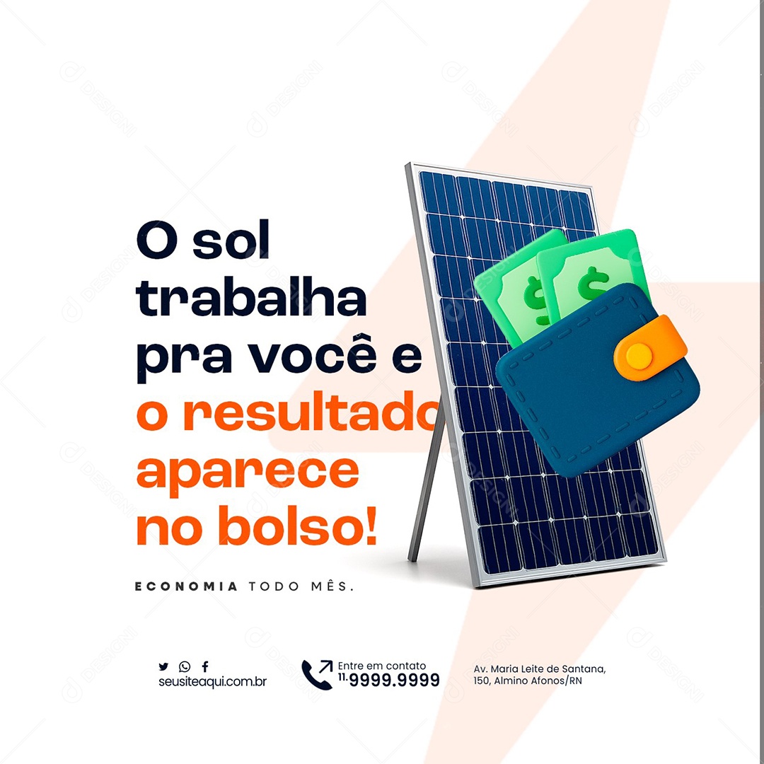 Energia Solar O Sol Trabalha pra Você Social Media PSD Editável