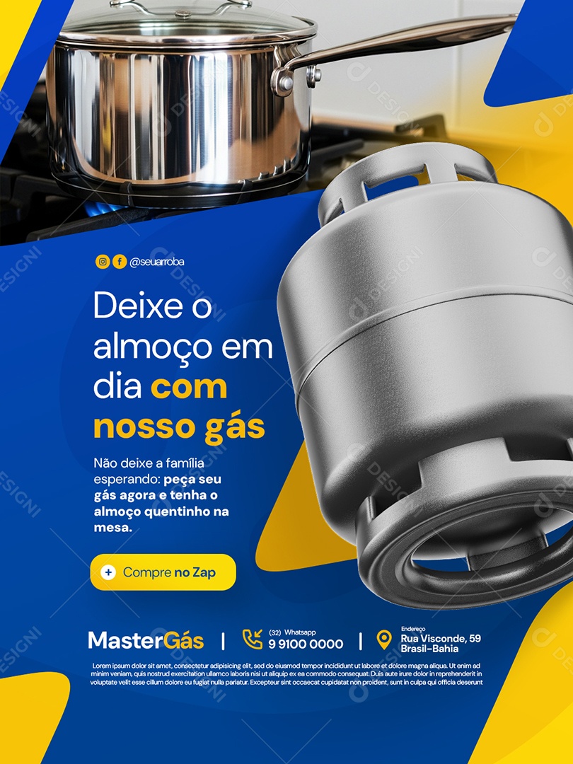 Distribuidor de Gás Deixe o Almoço em Dia com Nosso Gás Social Media PSD Editável