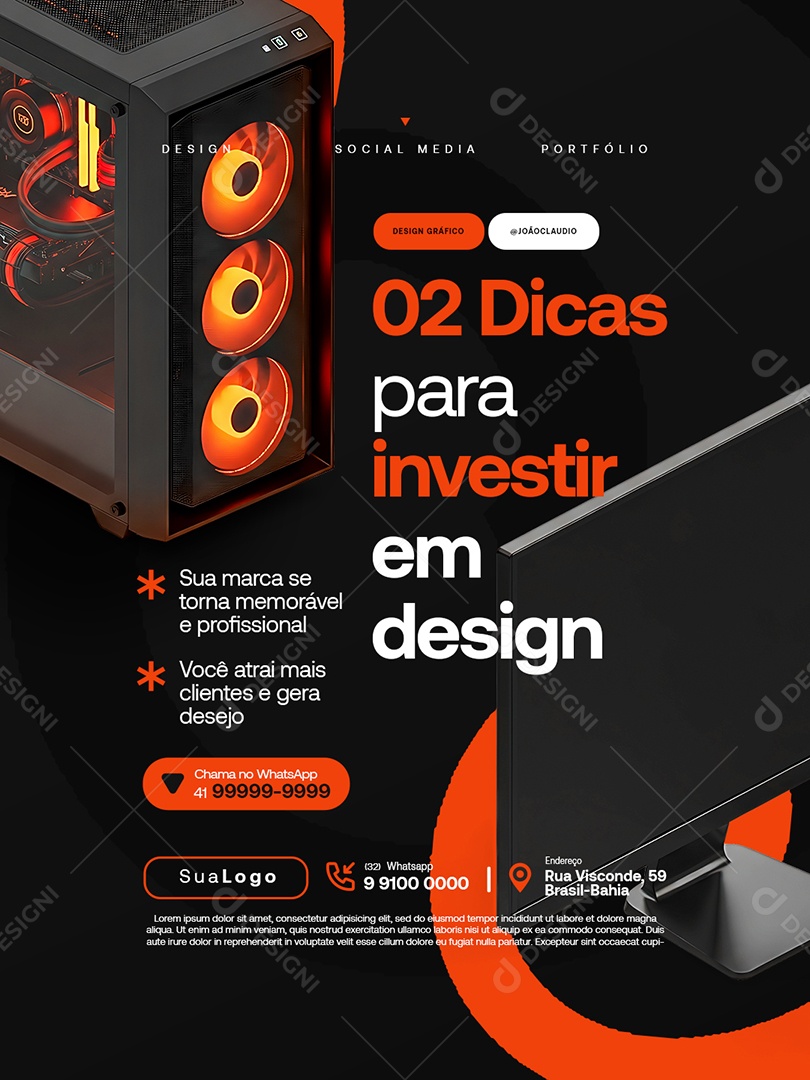 Designer Gráfico Duas Dicas para Investir em Design Social Media PSD Editável
