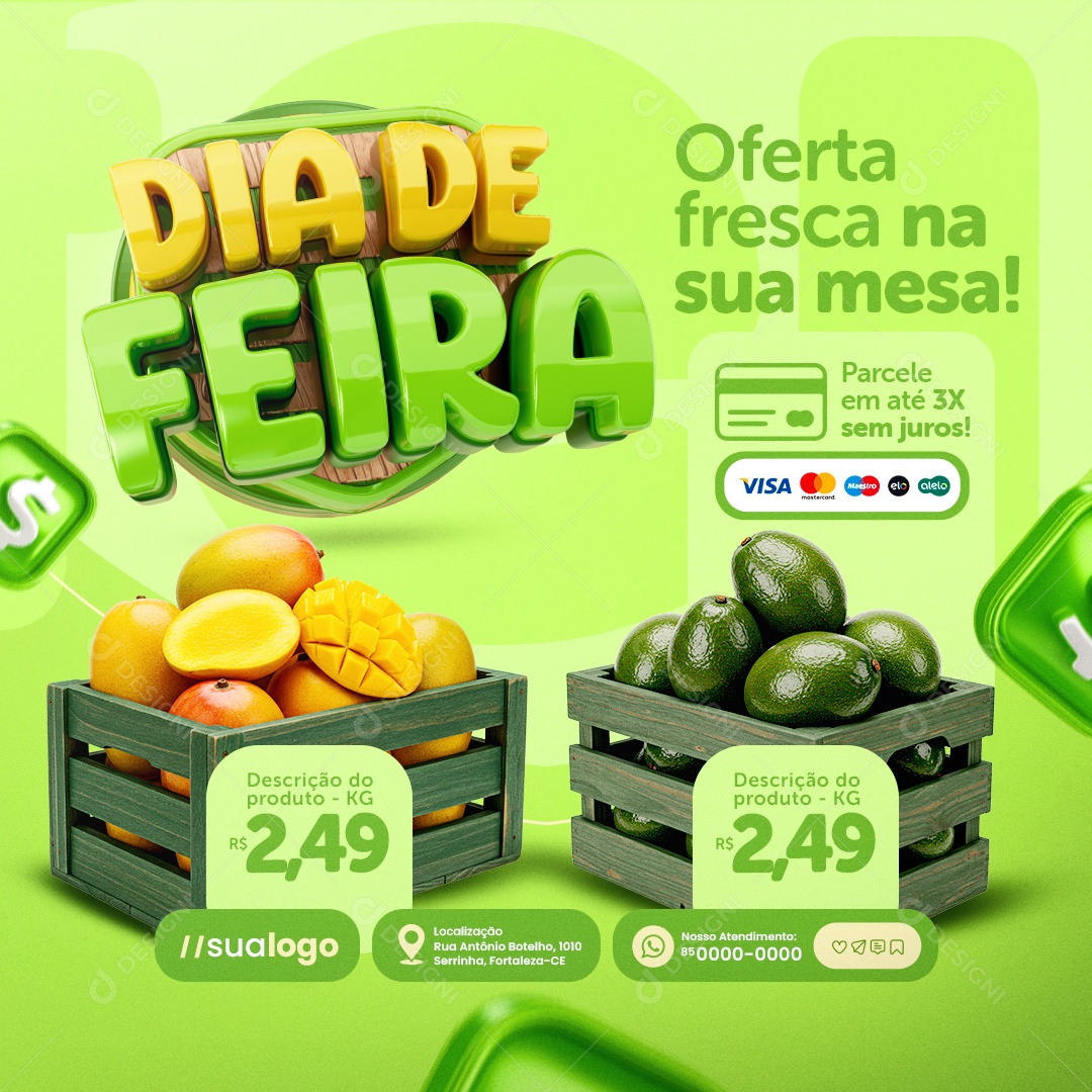 Dia de Feira Oferta Fresca Manga e Abacate Social Media PSD Editável