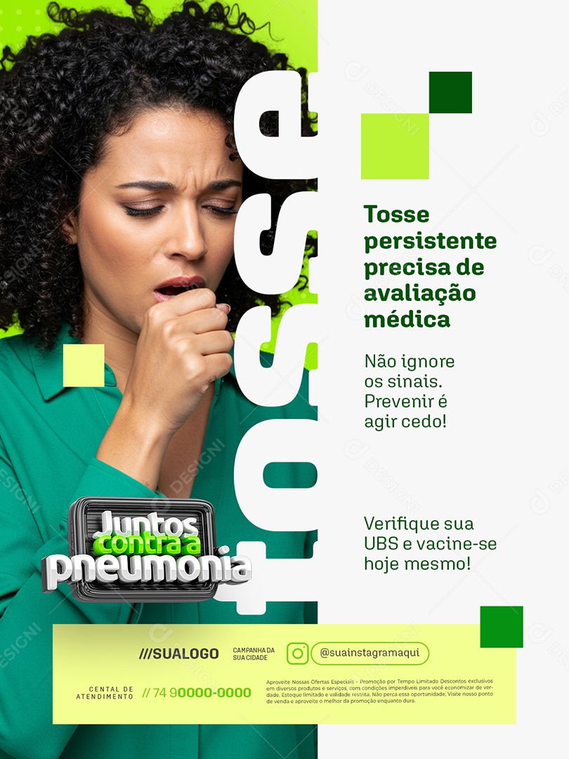 Juntos Contra a Pneumonia Tosse Persistente Social Media PSD Editável