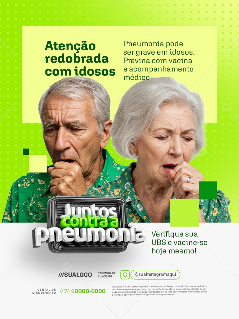 Juntos Contra a Pneumonia Atenção Redobrada com Idosos Social Media PSD Editável