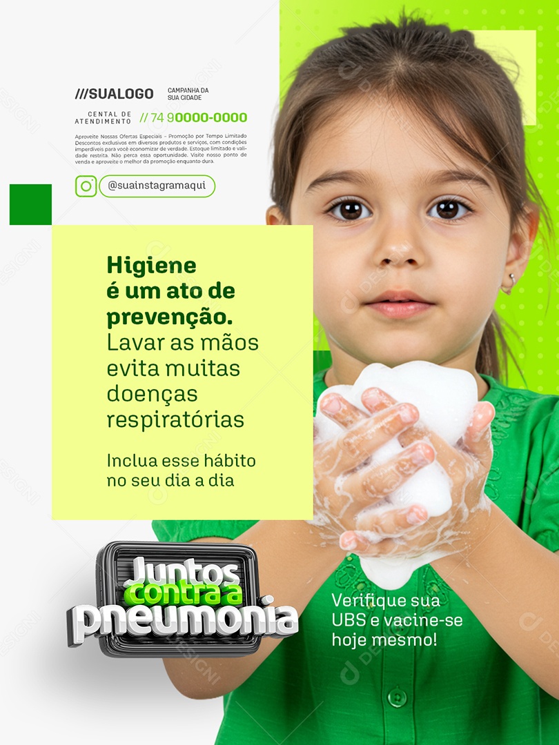 Juntos Contra a Pneumonia Higiene é Um Ato de Prevenção Social Media PSD Editável