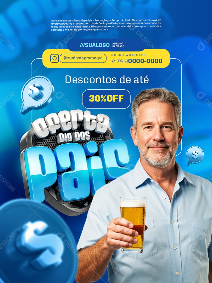 Oferta Dia dos Pais Cervejaria Descontos de Até 30% Off Social Media PSD Editável