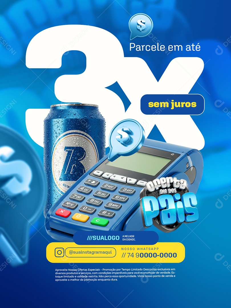 Oferta Dia dos Pais Cervejaria Parcele em Até 3x Sem Juros Social Media PSD Editável