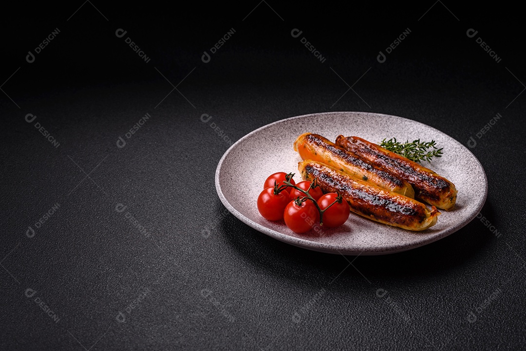 Imagem exibe salsichas grelhadas ou assadas