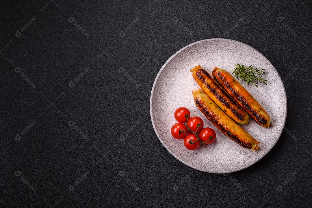 Imagem exibe salsichas grelhadas ou assadas