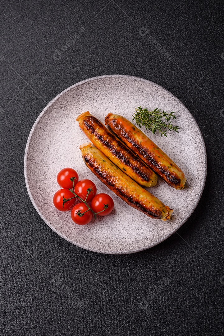 Imagem exibe salsichas grelhadas ou assadas