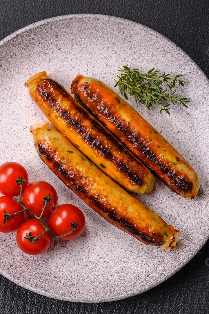 Imagem exibe salsichas grelhadas ou assadas
