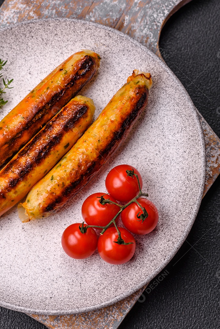 Imagem exibe salsichas grelhadas ou assadas
