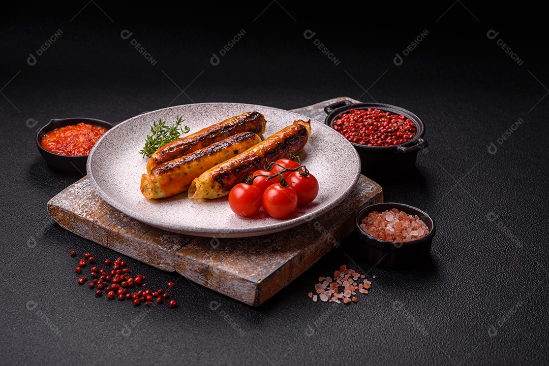 Imagem exibe salsichas grelhadas ou assadas