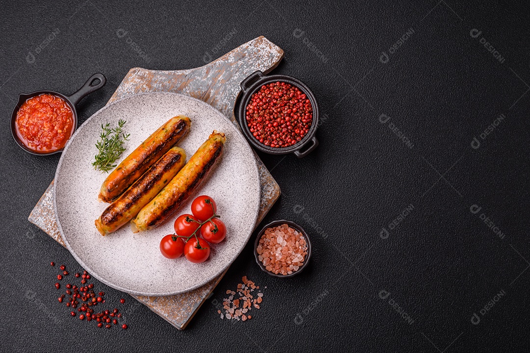 Imagem exibe salsichas grelhadas ou assadas