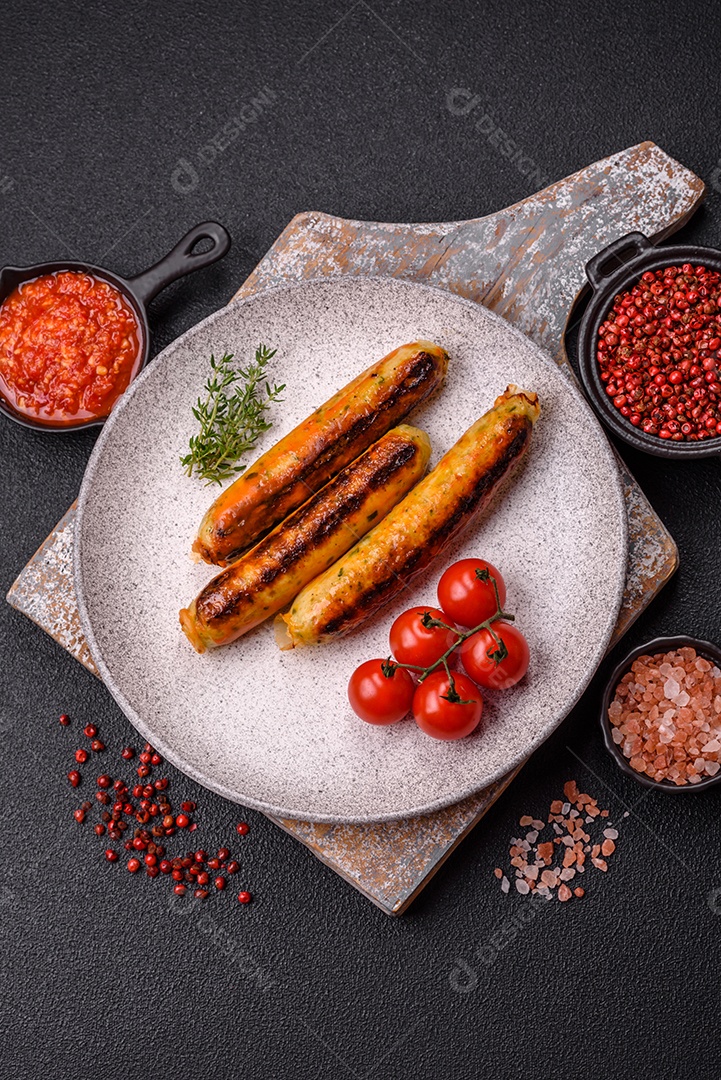 Imagem exibe salsichas grelhadas ou assadas