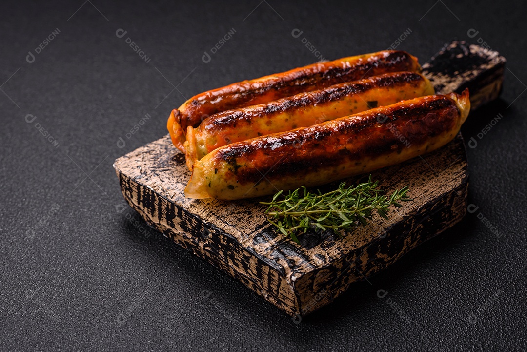 Imagem exibe salsichas grelhadas ou assadas