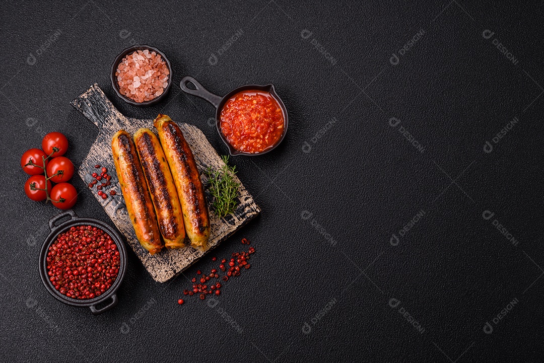 Imagem exibe salsichas grelhadas ou assadas