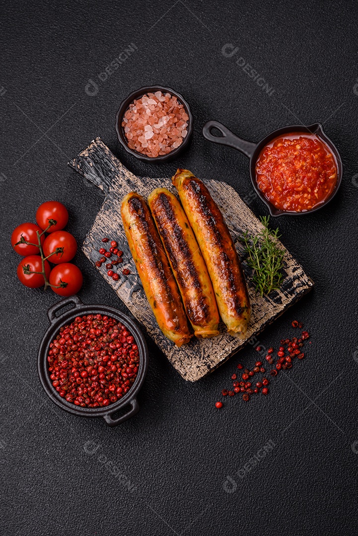 Imagem exibe salsichas grelhadas ou assadas