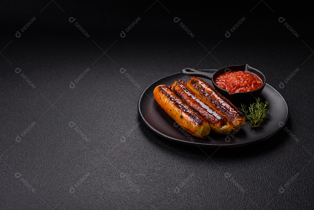 Imagem exibe salsichas grelhadas ou assadas