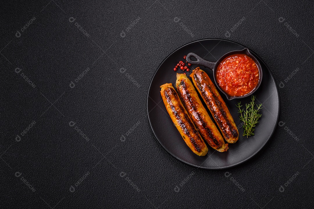 Imagem exibe salsichas grelhadas ou assadas