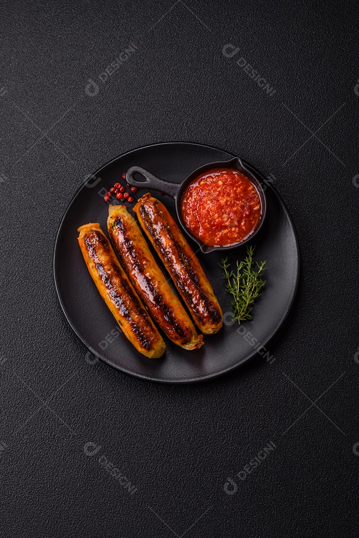 Imagem exibe salsichas grelhadas ou assadas