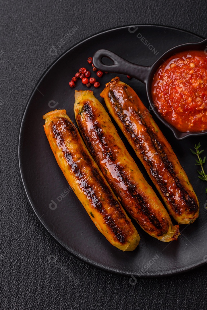 Imagem exibe salsichas grelhadas ou assadas