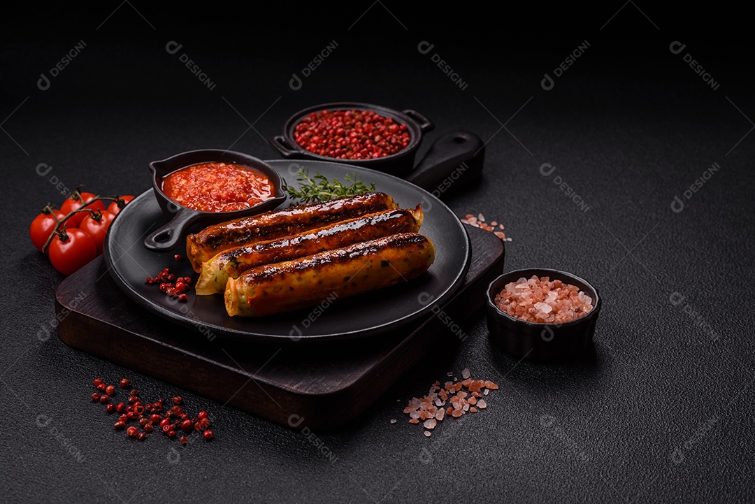 Imagem exibe salsichas grelhadas ou assadas