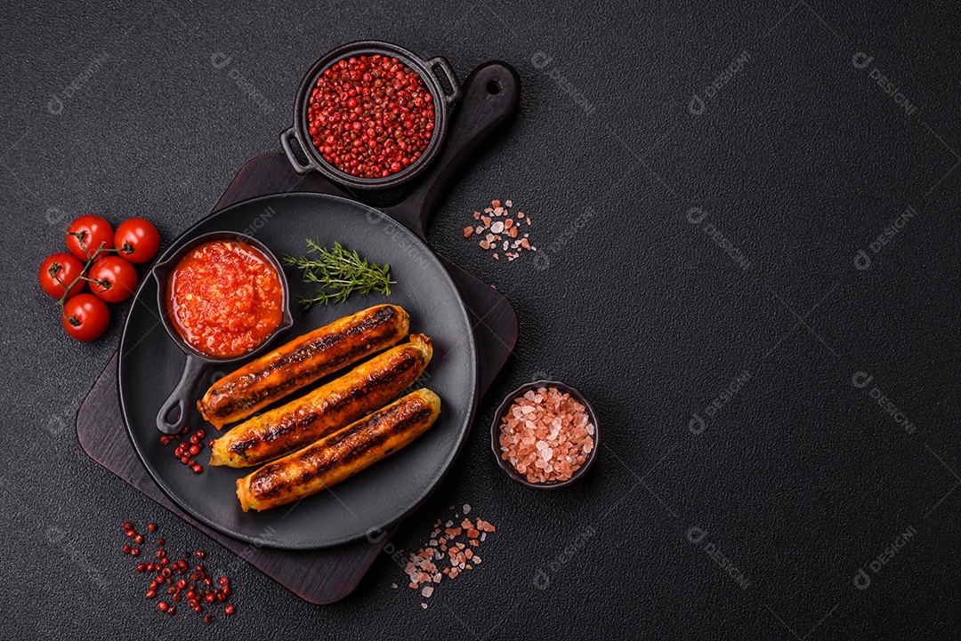 Imagem exibe salsichas grelhadas ou assadas