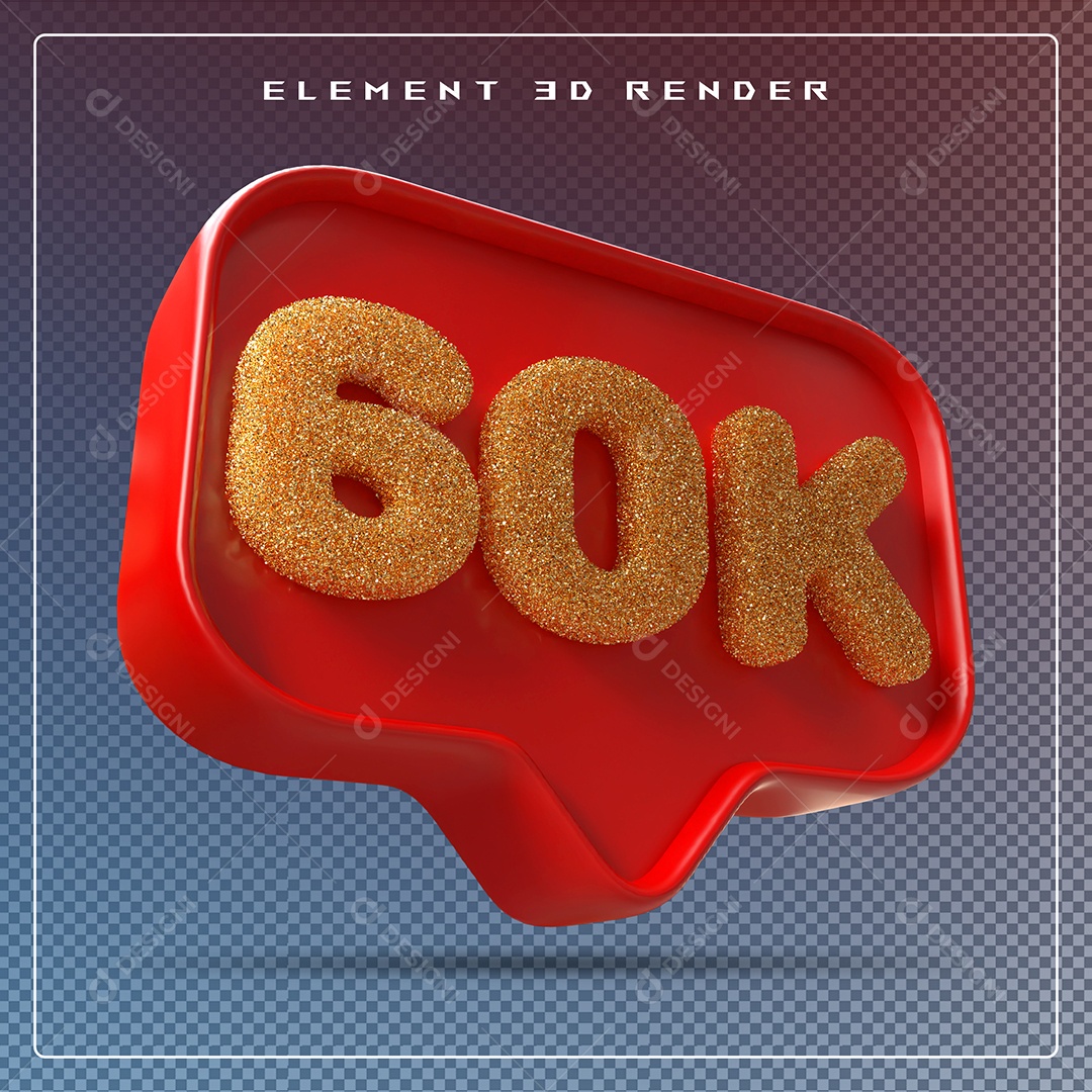 Ícone 3D Vermelho com 60K de Seguidores Elemento para Composição PSD